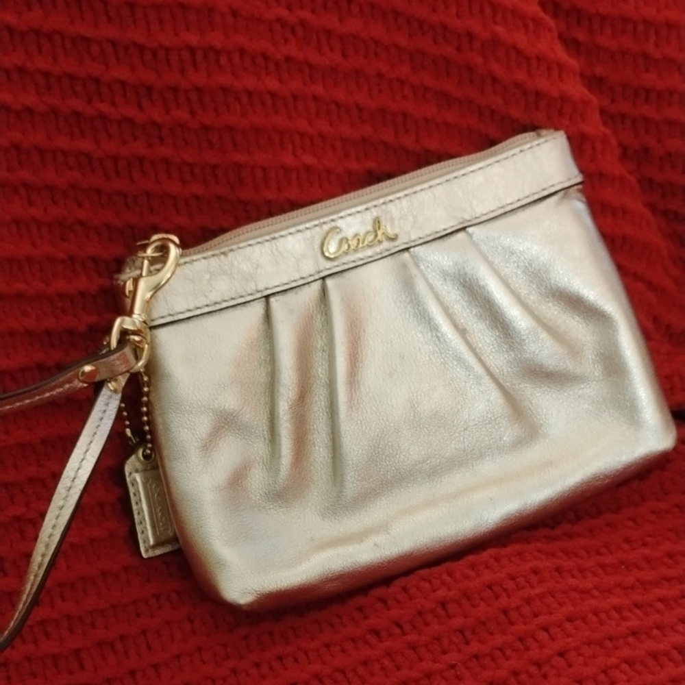 Coach Gold Leather Wristlet